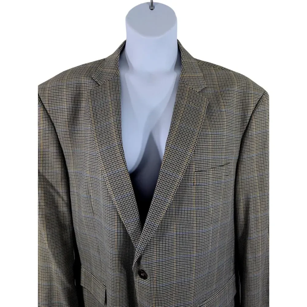 NWOT! AFAZZY! GORGEOUS BLACK, CREAM, GOLDEN TAN, BLUE MICROPLAID JACKET! 54R